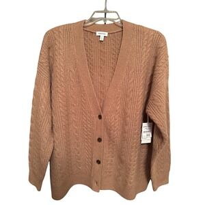 Nordstrom Cable Knit Cardigan Tan Smoke V Neck Long Sleeve Button-up Women's XL